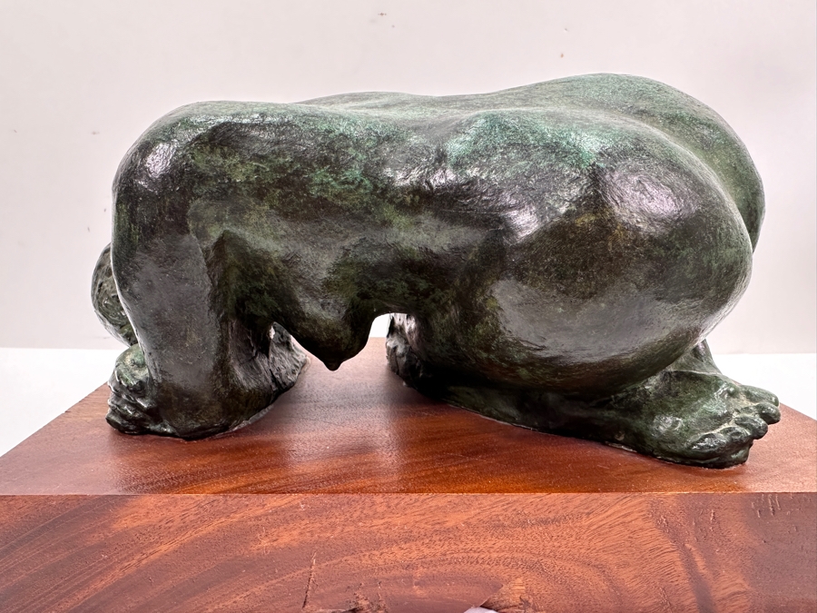 Vintage Bronze Sculpture Of A Woman On Wooden Base Signed M. Stork 11W X 7D X 5.5H [Photo 9]