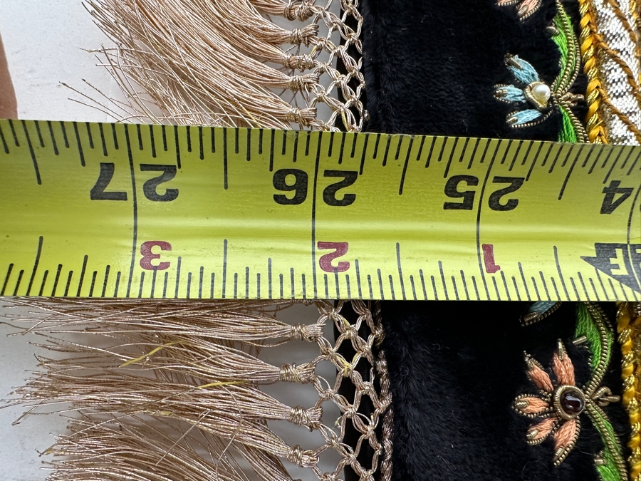 Vintage Zardozi Embroidered Wall Hanging Tapestry With Semi-Precious Stones 26 X 21 [Photo 19]