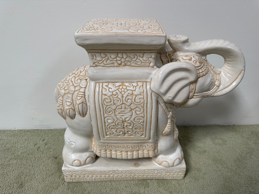 Contemporary White Ceramic Elephant Garden Stool Plant Stand 21W X 20H [Photo 4]