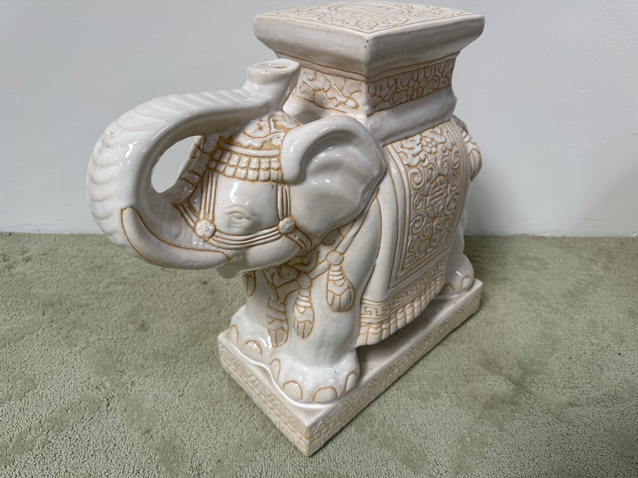 Contemporary White Ceramic Elephant Garden Stool Plant Stand 21W X 20H [Photo 3]