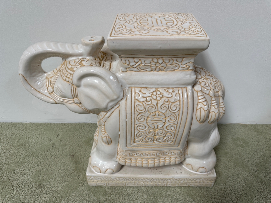 Contemporary White Ceramic Elephant Garden Stool Plant Stand 21W X 20H [Photo 2]