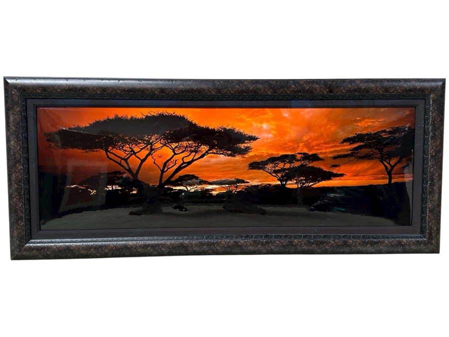 Thomas D. Mangelsen (B. 1946, American) Land Of The Rising Sun - Serengeti National Park In Tanzania Fine Art Photograph 45.5'W X 15'H Framed 53.5' X 22' Retails $3,000