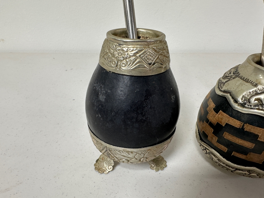 (3) Vintage Yerba Mate Gourds With Bombilla Straw From Argentina [Photo 5]
