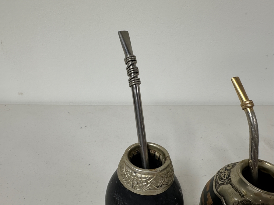 (3) Vintage Yerba Mate Gourds With Bombilla Straw From Argentina [Photo 6]