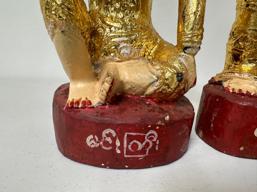 Set Of Three Hand Painted Carved Wooden Burmese Nat Statues 11.5H To 14H [Photo 8]