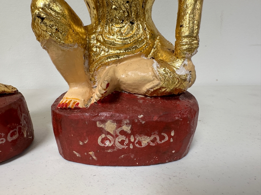 Set Of Three Hand Painted Carved Wooden Burmese Nat Statues 11.5H To 14H [Photo 5]