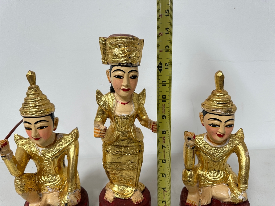 Set Of Three Hand Painted Carved Wooden Burmese Nat Statues 11.5H To 14H [Photo 10]