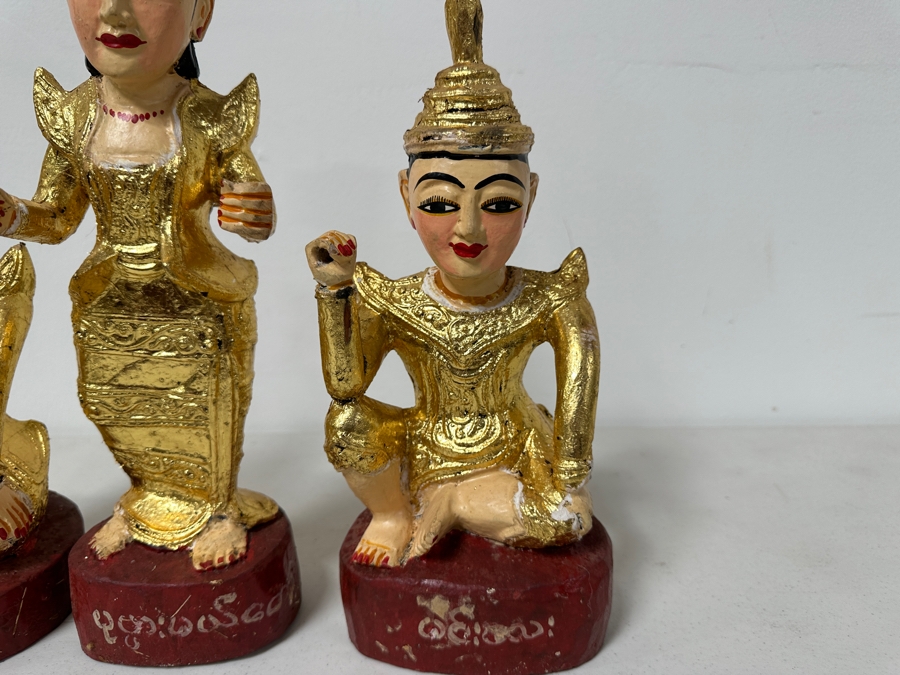 Set Of Three Hand Painted Carved Wooden Burmese Nat Statues 11.5H To 14H [Photo 4]