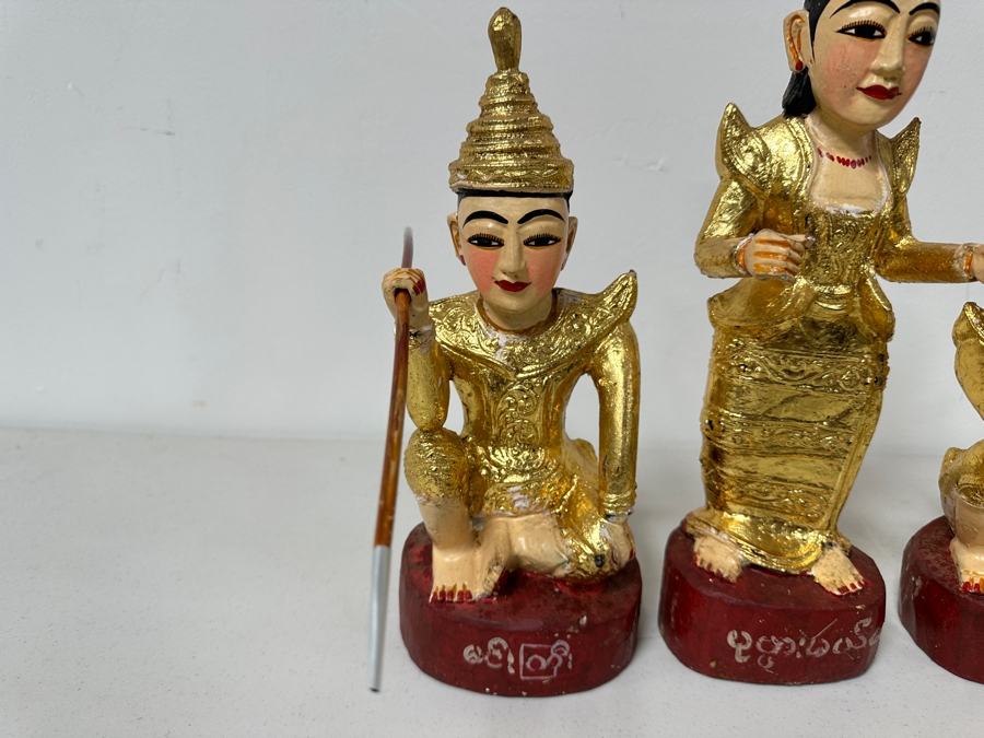 Set Of Three Hand Painted Carved Wooden Burmese Nat Statues 11.5H To 14H [Photo 6]