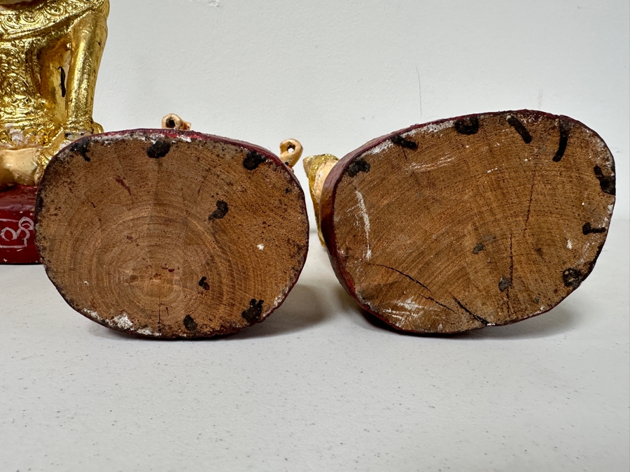 Set Of Three Hand Painted Carved Wooden Burmese Nat Statues 11.5H To 14H [Photo 9]