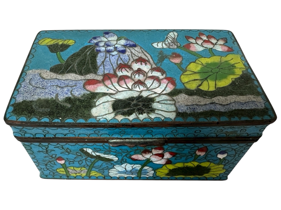 Antique Chinese Ching Dynasty Cloisonne Box 5.25 X 3 X 2.5