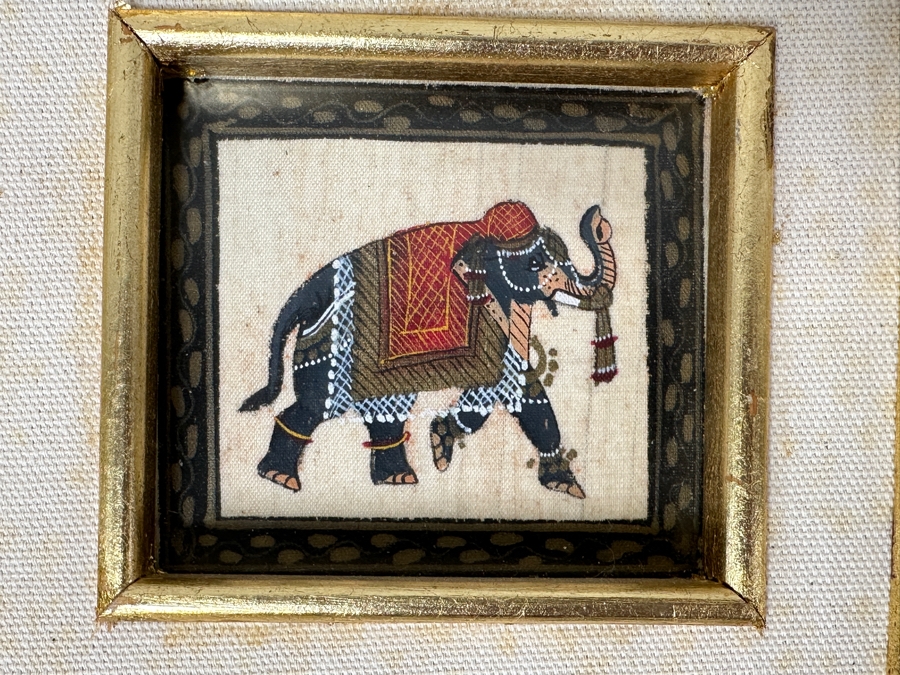 Just Added - Pair Of Original Indian Elephant Paintings Framed 6.5 X 6.5 [Photo 2]
