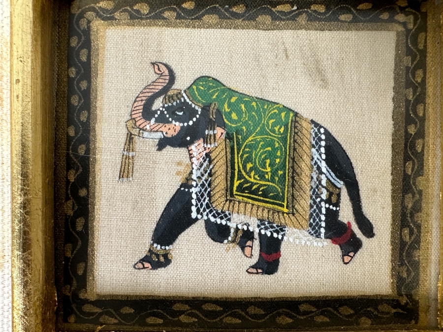 Just Added - Pair Of Original Indian Elephant Paintings Framed 6.5 X 6.5 [Photo 5]