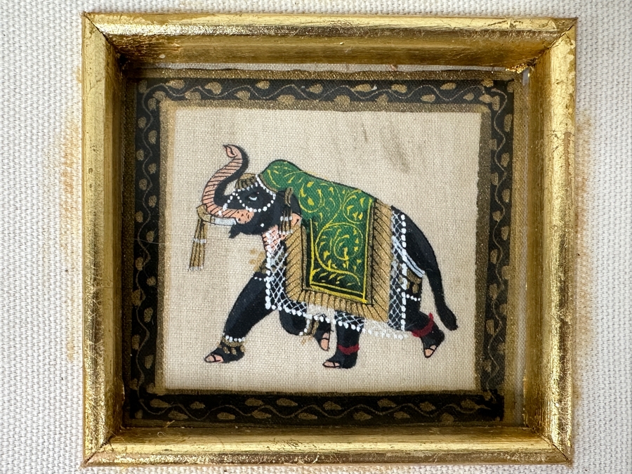 Just Added - Pair Of Original Indian Elephant Paintings Framed 6.5 X 6.5 [Photo 4]