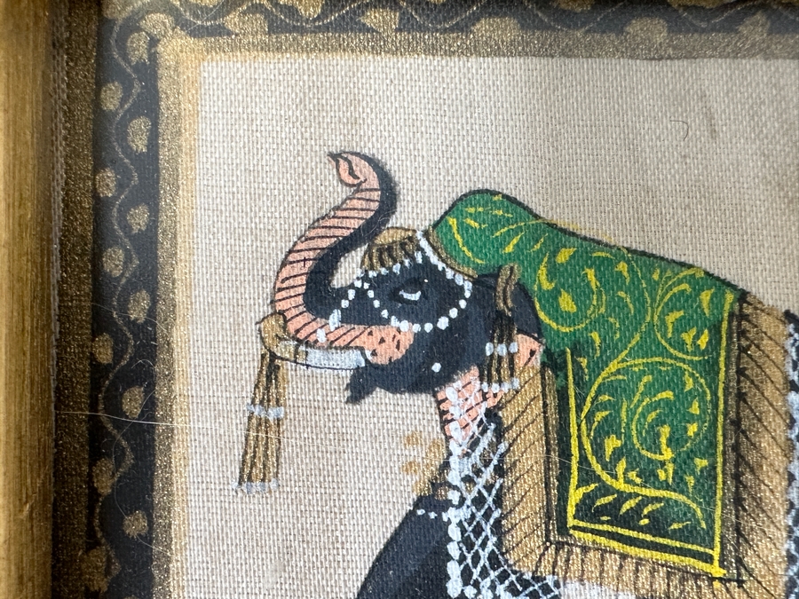Just Added - Pair Of Original Indian Elephant Paintings Framed 6.5 X 6.5 [Photo 6]