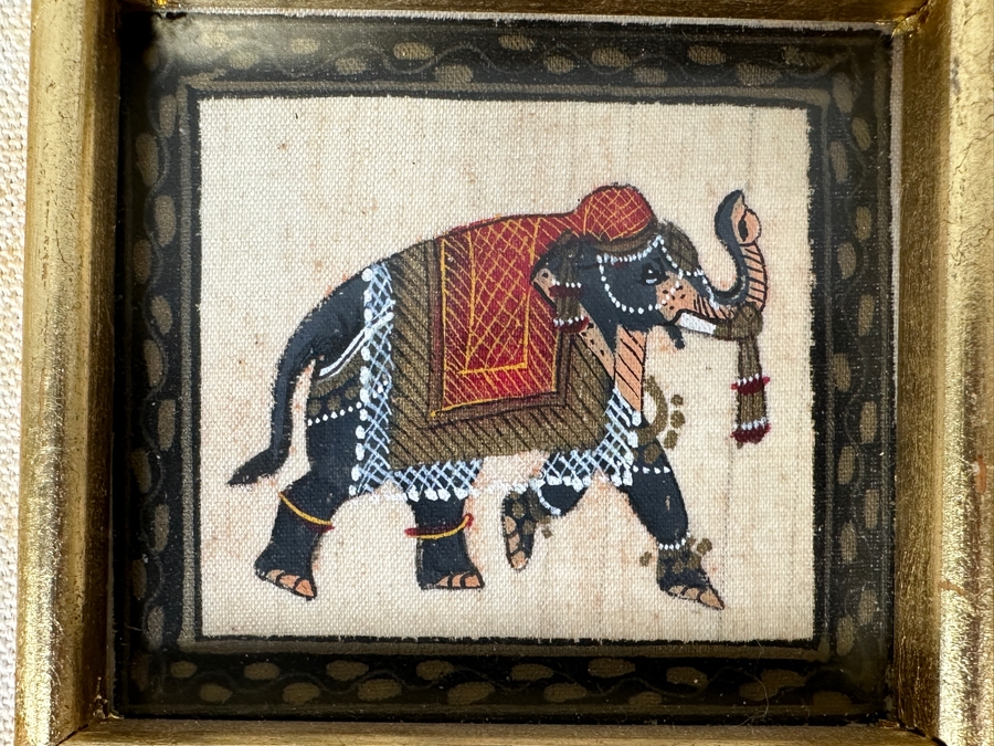 Just Added - Pair Of Original Indian Elephant Paintings Framed 6.5 X 6.5 [Photo 3]