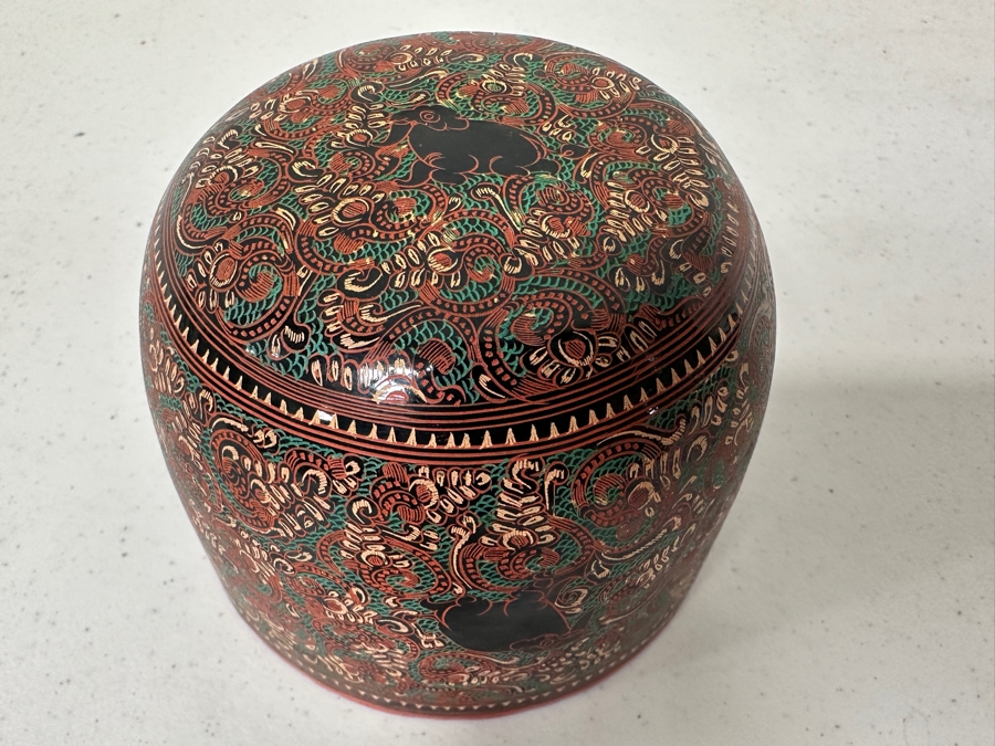 Just Added - Burmese Lacquerware Bowl Featuring Elephants 4W X 2.75H [Photo 2]