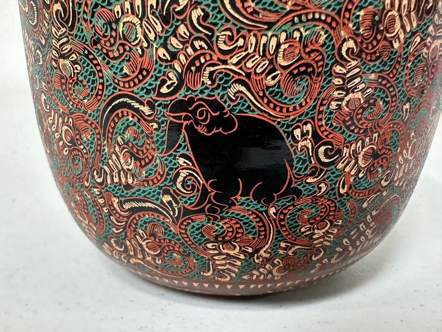 Just Added - Burmese Lacquerware Bowl Featuring Elephants 4W X 2.75H [Photo 5]