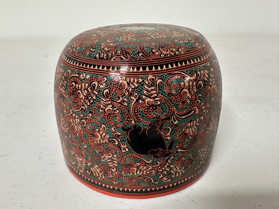 Just Added - Burmese Lacquerware Bowl Featuring Elephants 4W X 2.75H [Photo 3]
