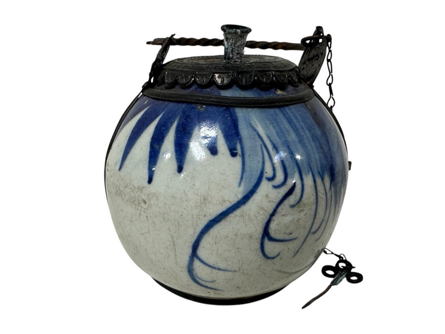 Just Added - Antique Chinese Porcelain Blue De Hue Opium Water Pipe Vietnamese Hookah 3.5W X 3.5H