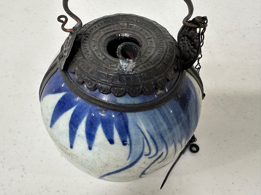 Just Added - Antique Chinese Porcelain Blue De Hue Opium Water Pipe Vietnamese Hookah 3.5W X 3.5H [Photo 5]