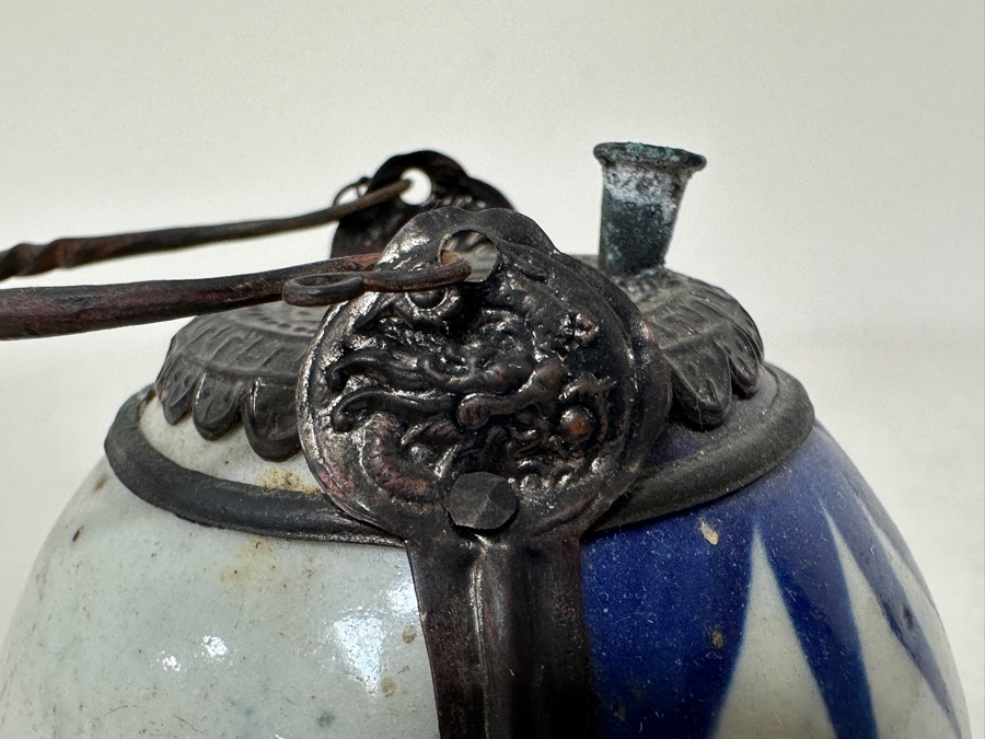 Just Added - Antique Chinese Porcelain Blue De Hue Opium Water Pipe Vietnamese Hookah 3.5W X 3.5H [Photo 6]