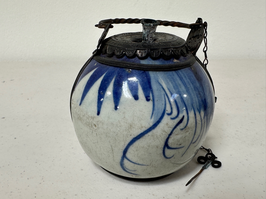 Just Added - Antique Chinese Porcelain Blue De Hue Opium Water Pipe Vietnamese Hookah 3.5W X 3.5H [Photo 2]