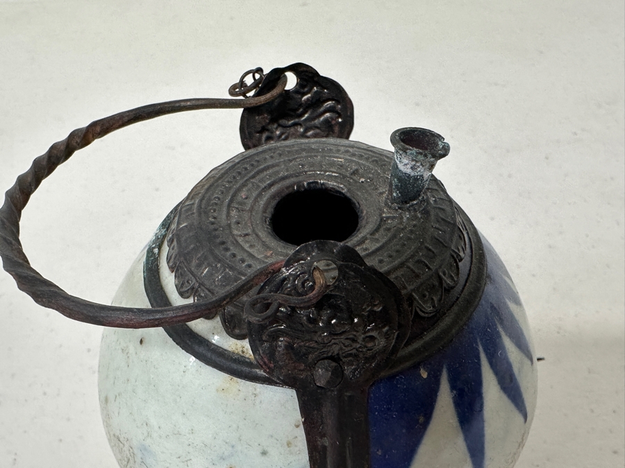 Just Added - Antique Chinese Porcelain Blue De Hue Opium Water Pipe Vietnamese Hookah 3.5W X 3.5H [Photo 7]