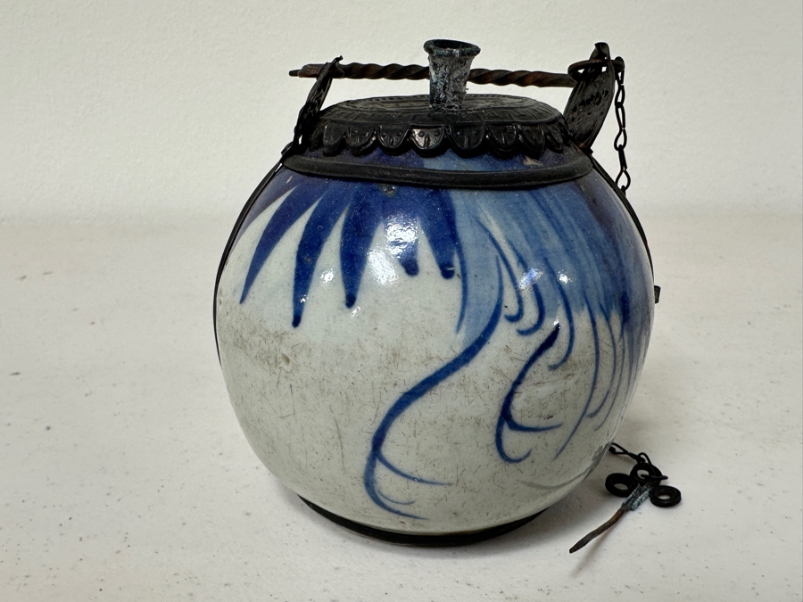 Just Added - Antique Chinese Porcelain Blue De Hue Opium Water Pipe Vietnamese Hookah 3.5W X 3.5H [Photo 3]