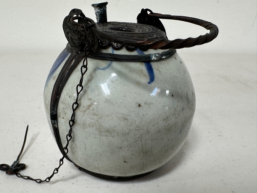 Just Added - Antique Chinese Porcelain Blue De Hue Opium Water Pipe Vietnamese Hookah 3.5W X 3.5H [Photo 10]