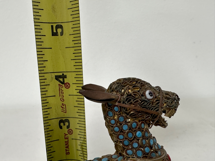 Old Nepalese Tibetan Brass Filigree Horse With Inlaid Turquoise And Coral 5.5W X 4H [Photo 6]