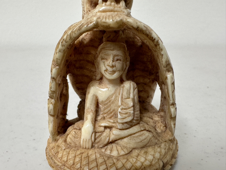 Old Hand Carved Bone Buddha Statue 2W X 2.5H [Photo 5]