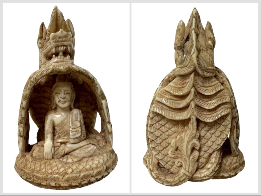 Old Hand Carved Bone Buddha Statue 2W X 2.5H
