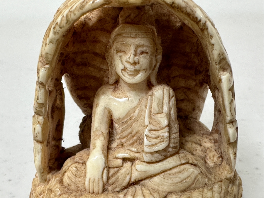 Old Hand Carved Bone Buddha Statue 2W X 2.5H [Photo 6]