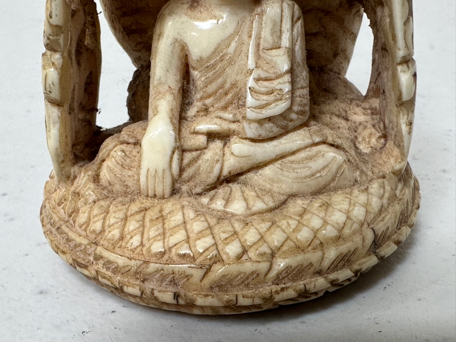Old Hand Carved Bone Buddha Statue 2W X 2.5H [Photo 7]