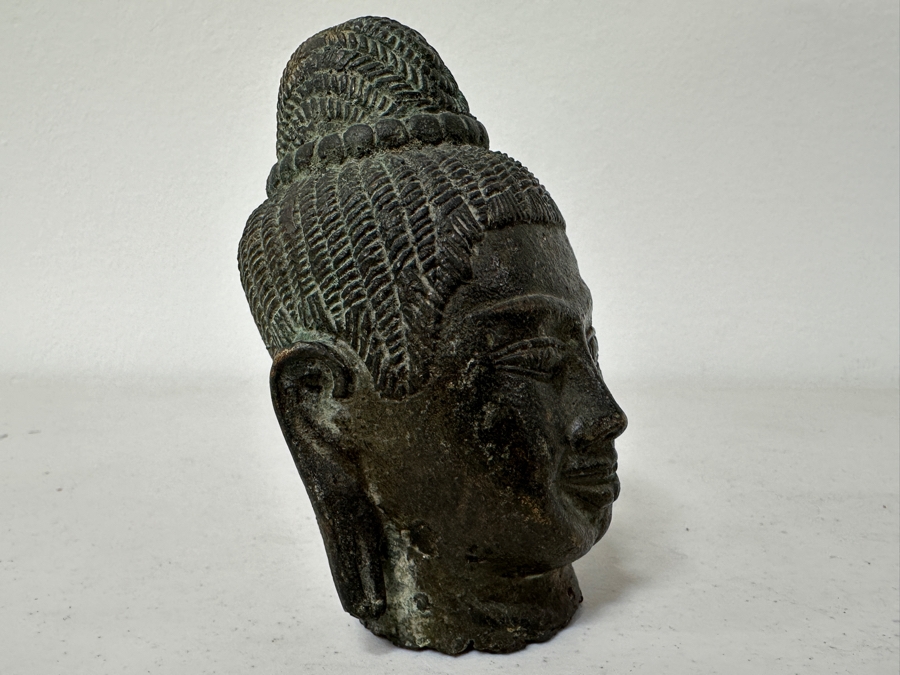 Old Bronze Buddha Head Statue 4H [Photo 7]