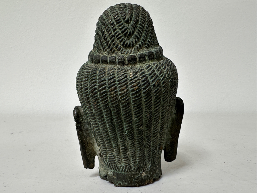 Old Bronze Buddha Head Statue 4H [Photo 6]