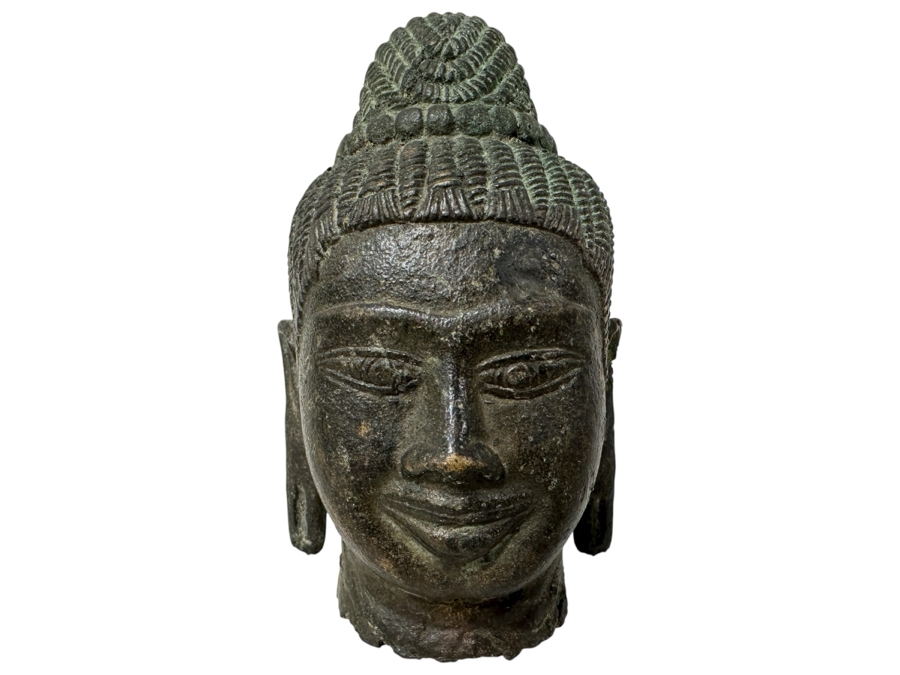 Old Bronze Buddha Head Statue 4H