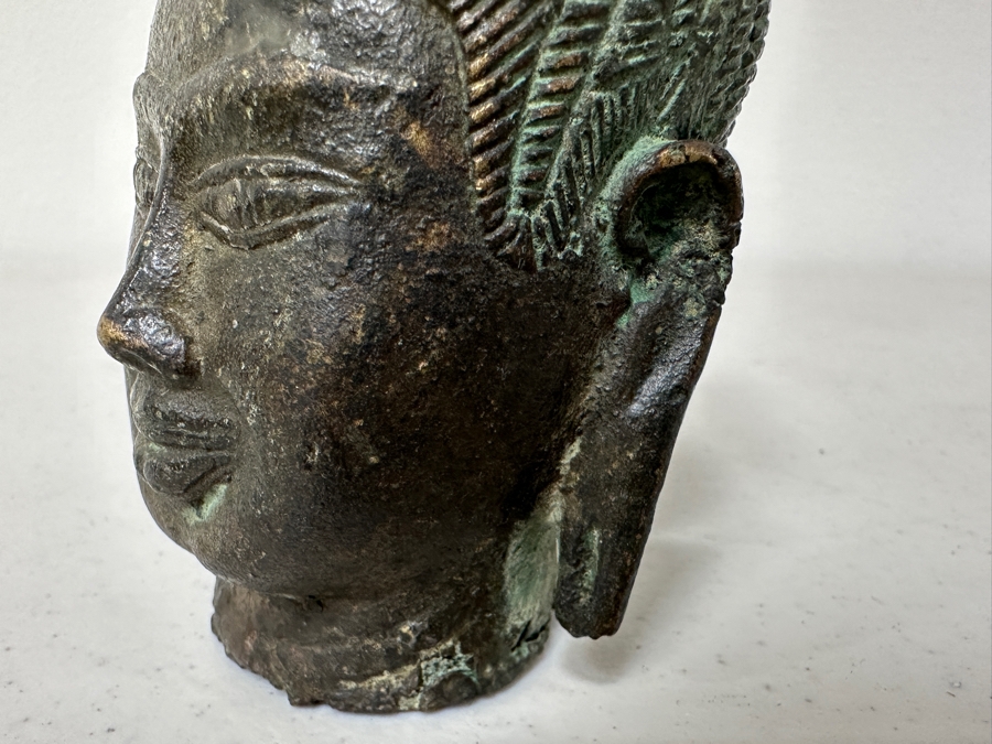 Old Bronze Buddha Head Statue 4H [Photo 5]