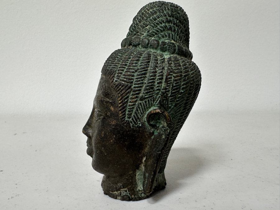 Old Bronze Buddha Head Statue 4H [Photo 4]