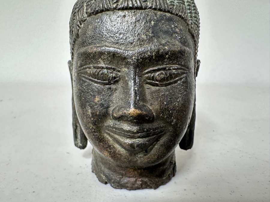 Old Bronze Buddha Head Statue 4H [Photo 2]