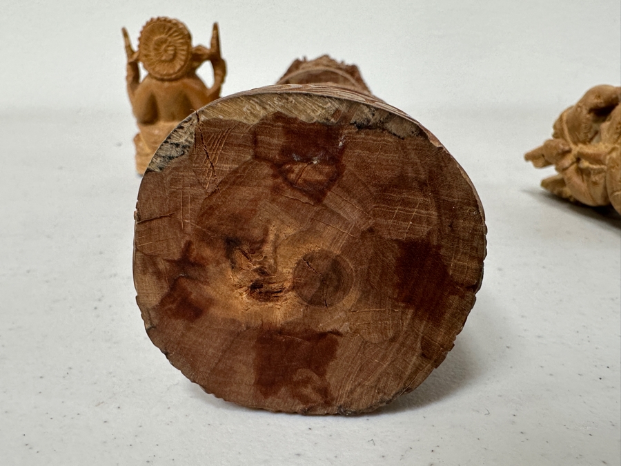 Just Added - Hand Carved Wooden Buddha Statue 12H And Pair Of Hand Carved Wooden Ganesha Statues 3H [Photo 12]