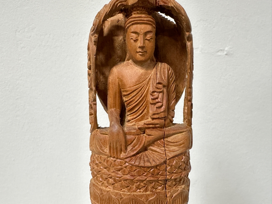 Just Added - Hand Carved Wooden Buddha Statue 12H And Pair Of Hand Carved Wooden Ganesha Statues 3H [Photo 3]