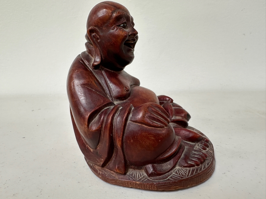Just Added - Carved Wooden Laughing Buddha 5H [Photo 7]