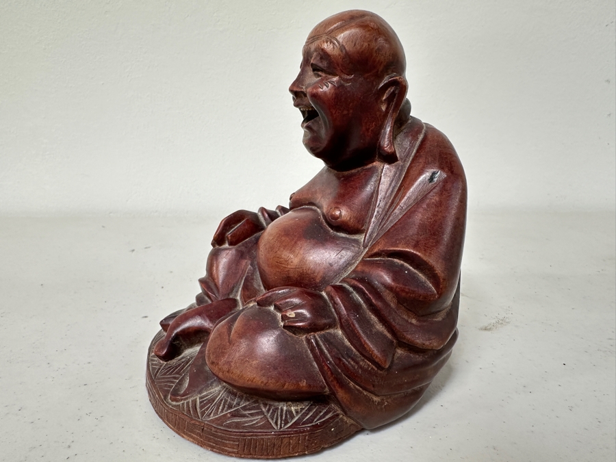 Just Added - Carved Wooden Laughing Buddha 5H [Photo 4]