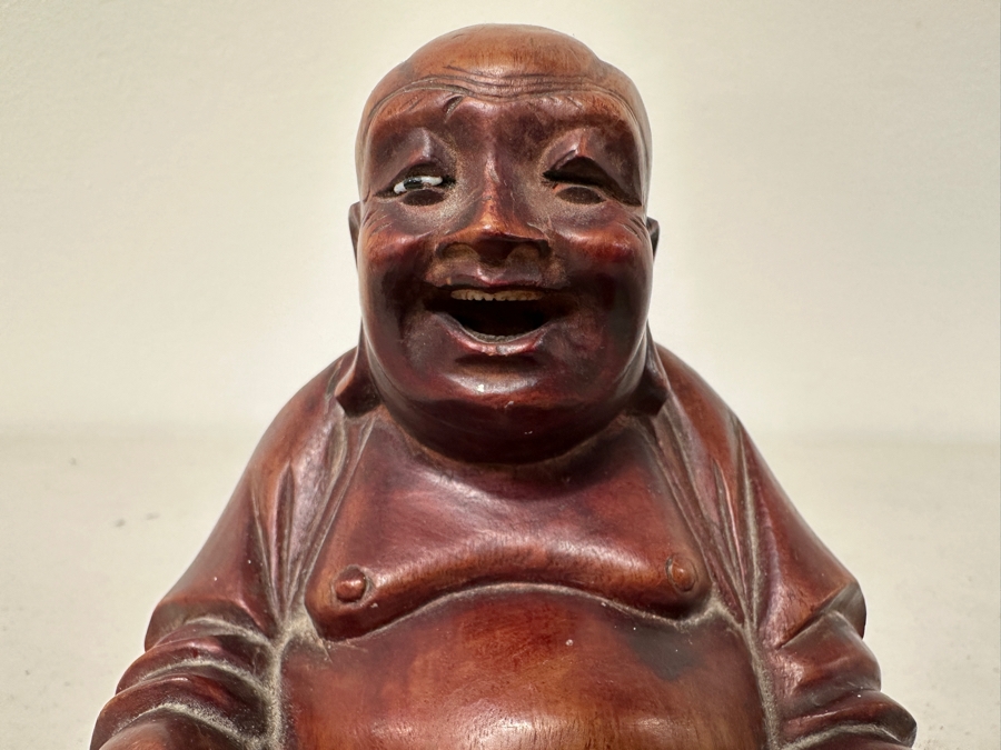 Just Added - Carved Wooden Laughing Buddha 5H [Photo 2]