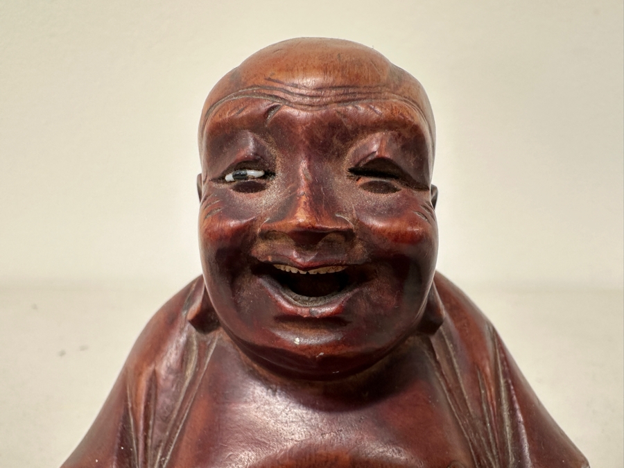 Just Added - Carved Wooden Laughing Buddha 5H [Photo 3]
