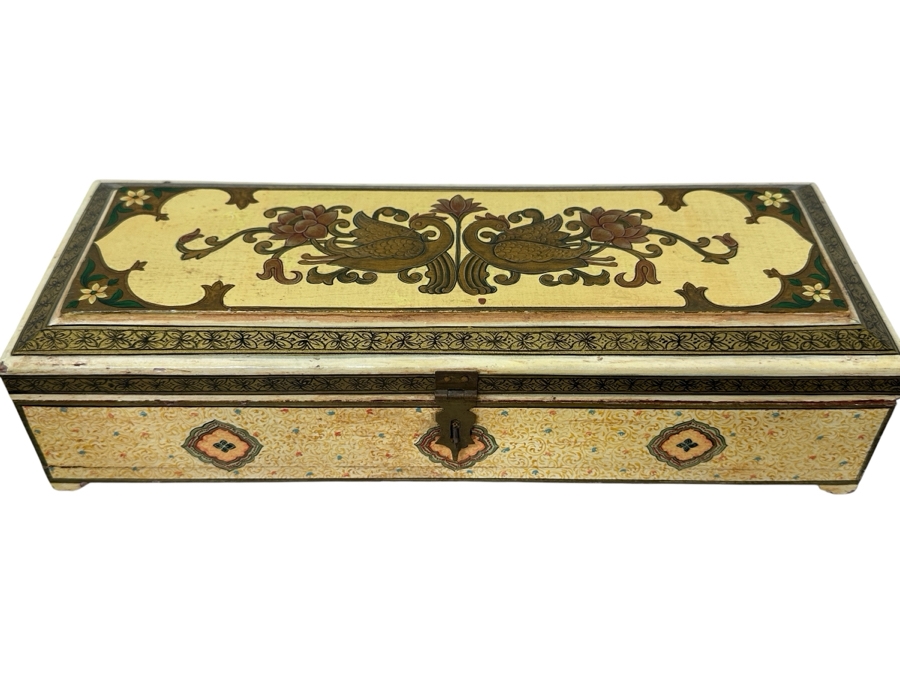 Just Added - Vintage Hand Painted Wooden Box 12W X 4.5D X 3H