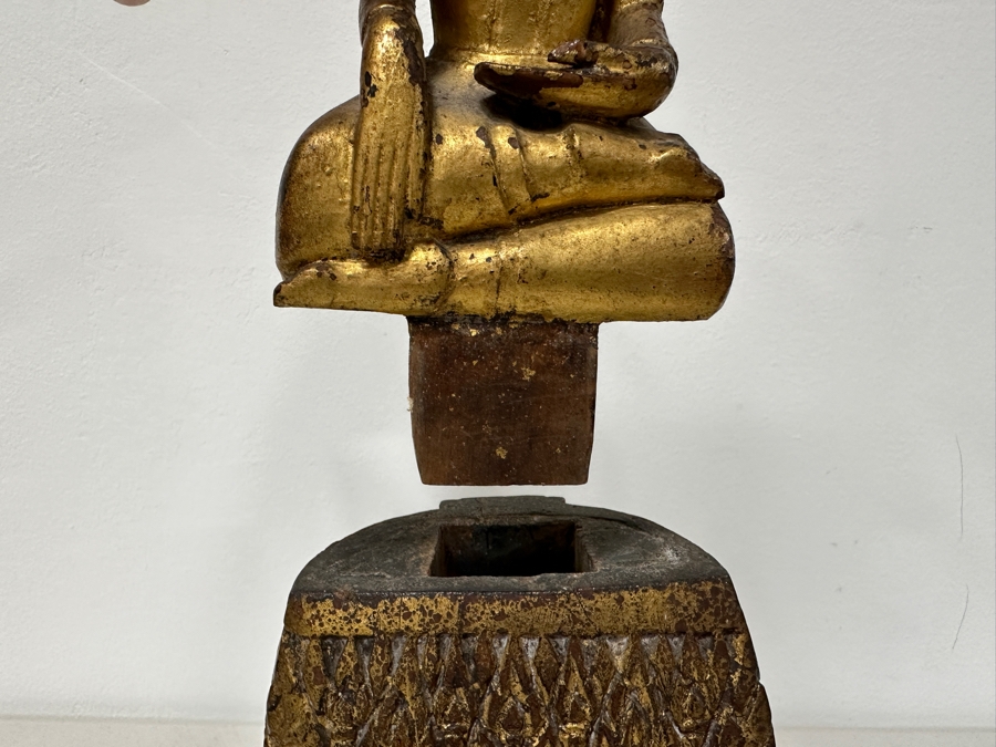 Antique Gilt Wooden Thai Buddha Statue 7W X 15H [Photo 27]