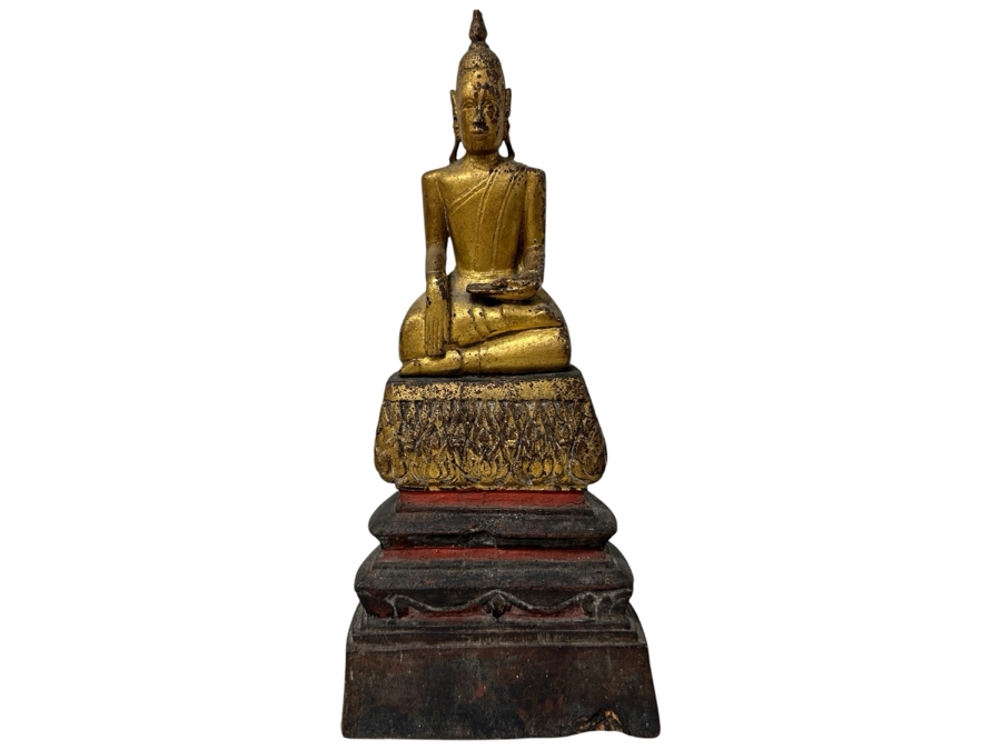 Antique Gilt Wooden Thai Buddha Statue 7W X 15H